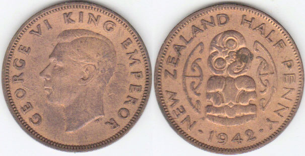 1942 New Zealand Half Penny (aUnc) A002072